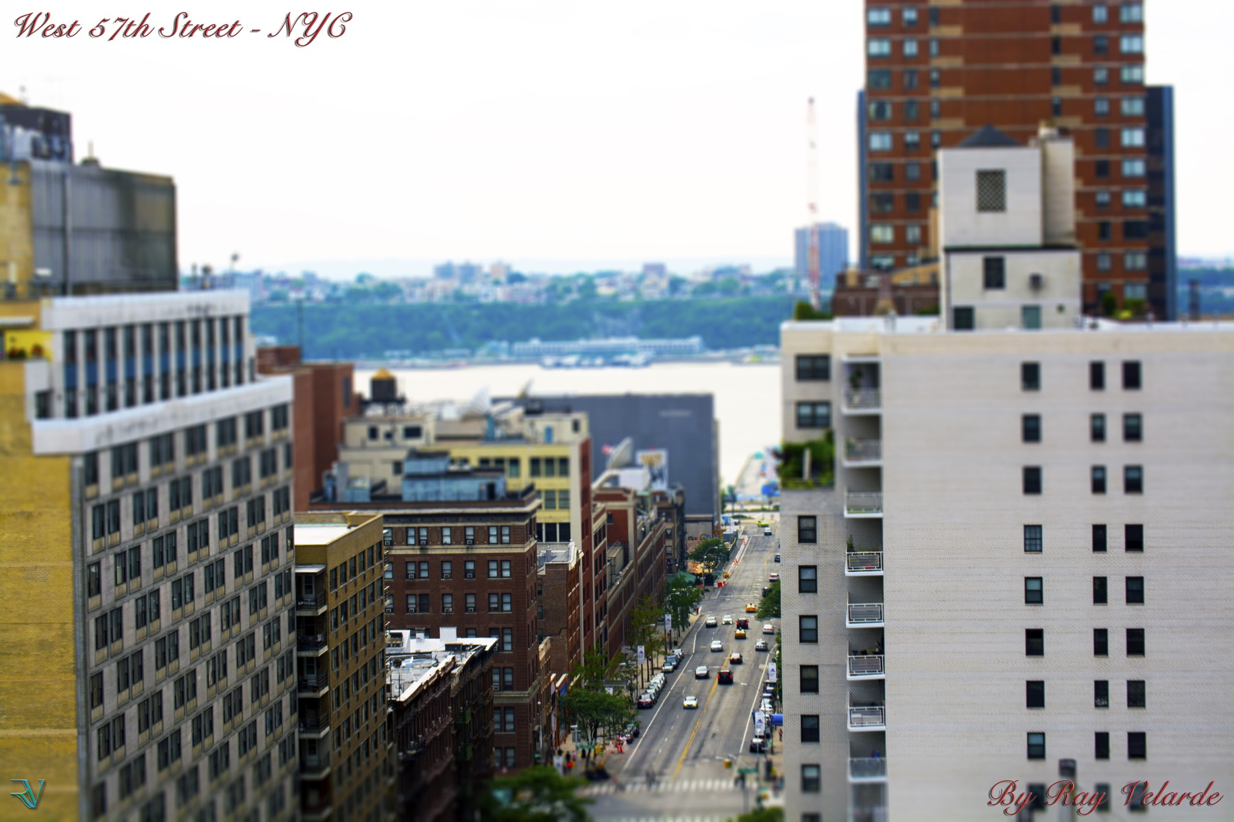 Tilt-shift style view down West 57th Street in New York City
